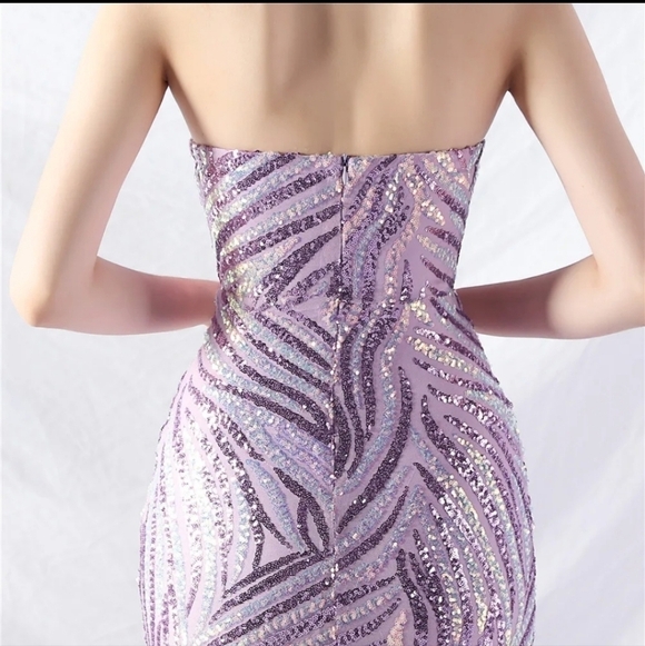 Purple, Striped Print, Sleeveless, Backless, Contrast Sequined Merma… - Picture 11 of 15